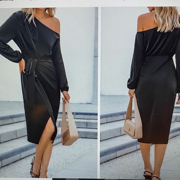 Cupshe Black Asymmetrical off-shoulder wrap dress - Picture 1 of 7